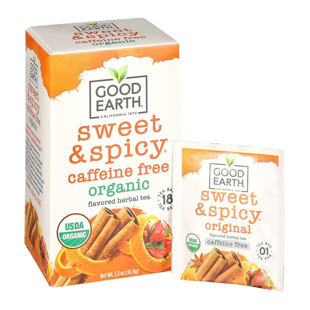 Good Earth Organic Original Sweet And Spicy Herbal Tea, Caffeine Free, 18 Ea